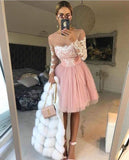 A-line Scoop Pink Lace Short Prom Dress Long Sleeve Homecoming Dress MHL086