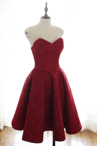 Burgundy Sweetheart Lace Short Prom Dresses Homecoming Dresses MHL116
