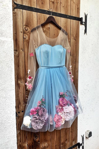 A-line V neck Short Prom Dress Long Sleeve Homecoming Dress MHL103