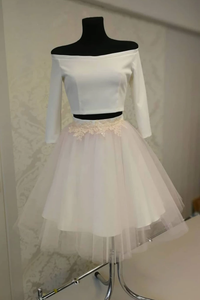 3/4 Sleeve Two Pieces Short Prom Dress Ivory Homecoming Dress MHL105