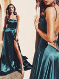 A-line Spaghetti Straps Long Prom Dresses Cheap Formal Gowns SED370