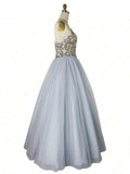A-line Strapless Beaded Long Prom Dresses Unique Formal Gowns SED371