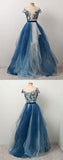 A-line Cap Sleeve Long Prom Dresses Flower Evening Dresses SED437|Selinadress