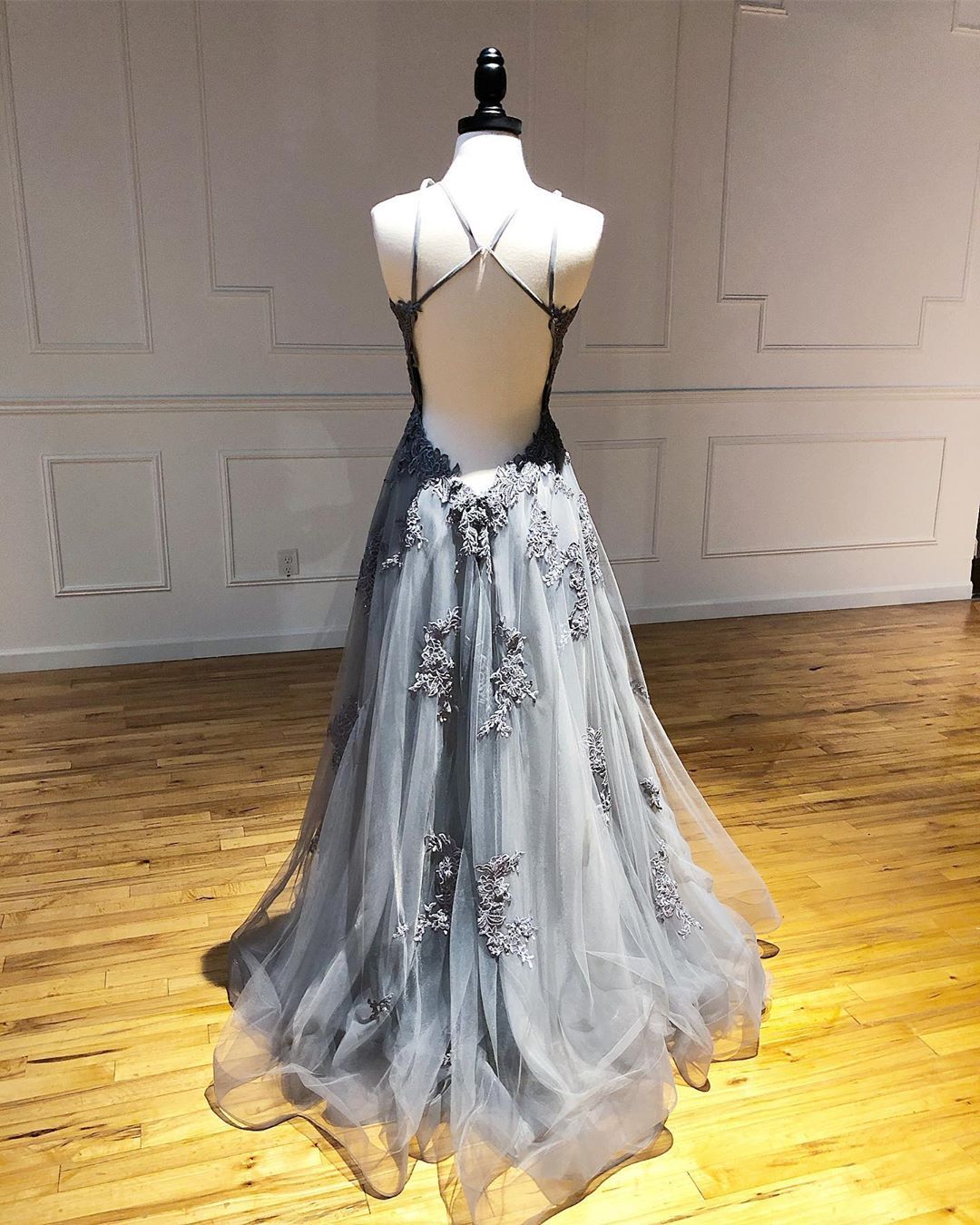 A-line Spaghetti Straps Lace Silver Long Prom Dresses Party Dresses SE SELINADRESS A-line Spaghetti Straps Lace Silver Long Prom Dresses Party Dresses SE SELINADRESS