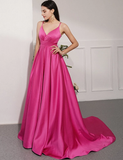 A-line Spaghetti Straps Fuchsia Long Prom Dresses Evening Gowns SED377|Selinadress