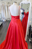 A-line Spaghetti Straps Red Long Prom Dresses Evening Dresses SED378|Selinadress