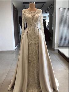 A-line Scoop Floor Length Long Sleeve Prom Dresses Evening Dresses SED460|Selinadress