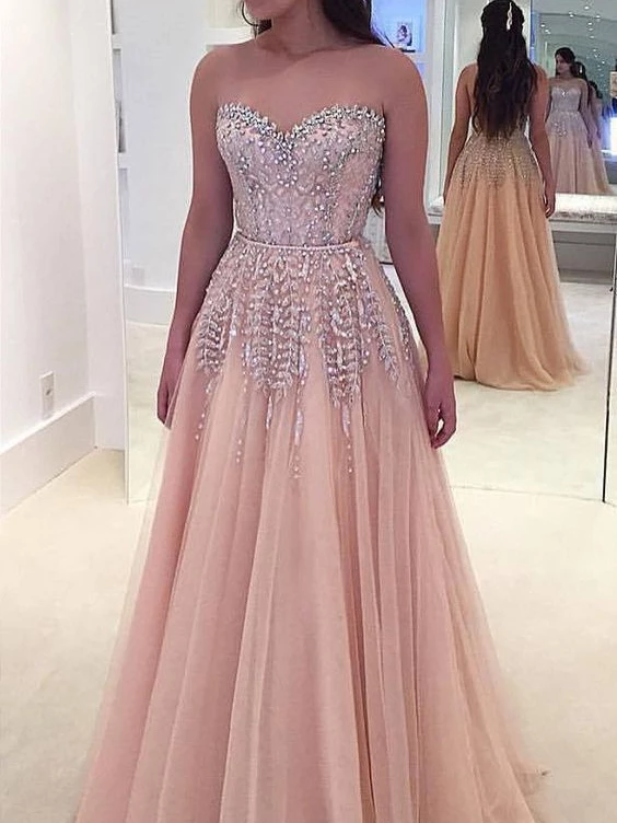 Beautiful A Line Prom Dresses Blushing Pink Rhinestone Short and Long Luxury Prom Dress SED560|Selinadress