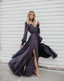 A-line Burgundy Long Prom Dresses Long Sleeve Simple Cheap Prom Dress SED561|Selinadress
