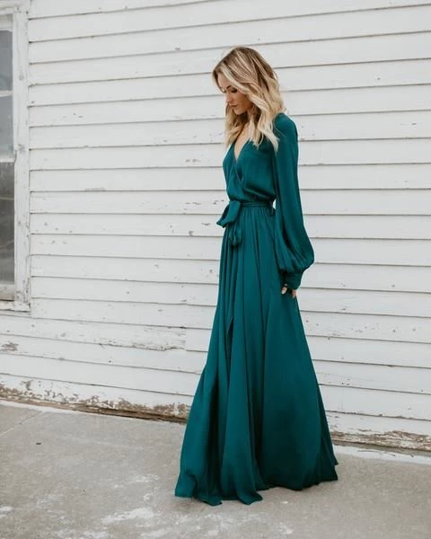 simple dress A-line Burgundy Long Prom Dresses Long Sleeve Simple Cheap Prom Dress – SELINADRESS