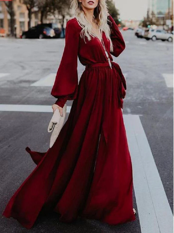 A line Burgundy Long Prom Dresses Long Sleeve Simple Cheap Prom