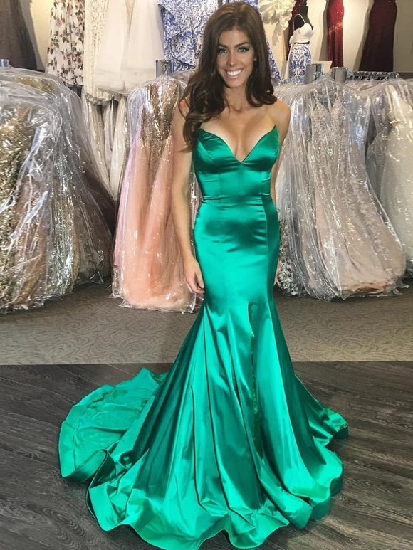 Trumpet/Mermaid Spaghetti Straps Hunter Long Prom Dresses Evening Gowns SED416|Selinadress