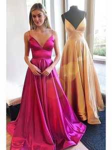 A-line Spaghetti Straps Sexy Long Prom Dresses Satin Evening Gowns SED420|Selinadress