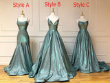 A-line Spaghetti Straps Long Prom Dresses Sparkly Evening Gowns SED425|Selinadress