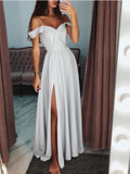 A-line Spaghetti Straps Off-the-shoulder Silt Prom Dress Evening Dress SED450|Selinadress