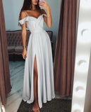 A-line Spaghetti Straps Off-the-shoulder Silt Prom Dress Evening Dress SED450|Selinadress