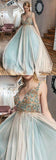 A-line V neck Beaded Tulle Evening Dress Senior Prom Dress SED447|Selinadress