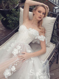 A Line 3D Flower Floral Lace See Through Sweetheart Neck Wedding Dresses MLD004|Selinadress