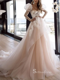 A-line Appliques Wedding Dress Sweetheart Long Sleeve Illusion Backless Wedding Gowns CBD494|Selinadress