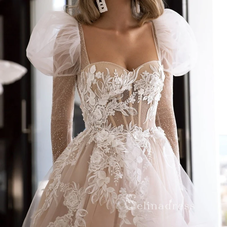 A-line Appliques Wedding Dress Sweetheart Long Sleeve Illusion Backles SELINADRESS A-line Appliques Wedding Dress Sweetheart Long Sleeve Illusion Backles SELINADRESS