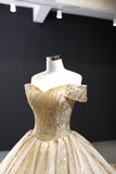 A-line Ball Gowns Sweep Train Gold Wedding Dress Evening Gowns RSM67013|Selinadress