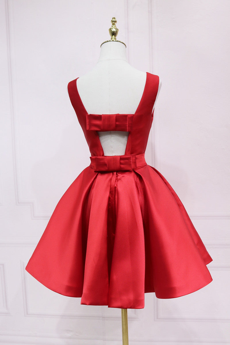 A-line Bateau Black Homecoming Dress With Bow Satin Short Prom Dresses SELINADRESS A-line Bateau Black Homecoming Dress With Bow Satin Short Prom Dresses SELINADRESS