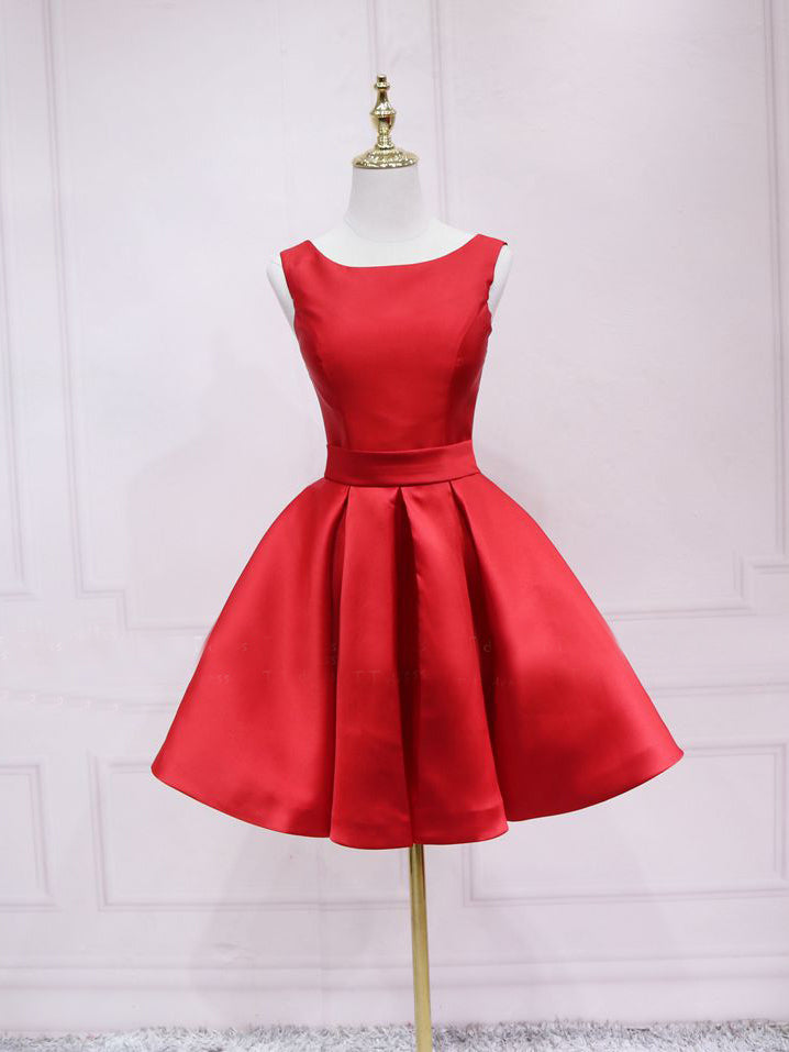 A-line Bateau Black Homecoming Dress With Bow Satin Short Prom Dresses SELINADRESS A-line Bateau Black Homecoming Dress With Bow Satin Short Prom Dresses SELINADRESS