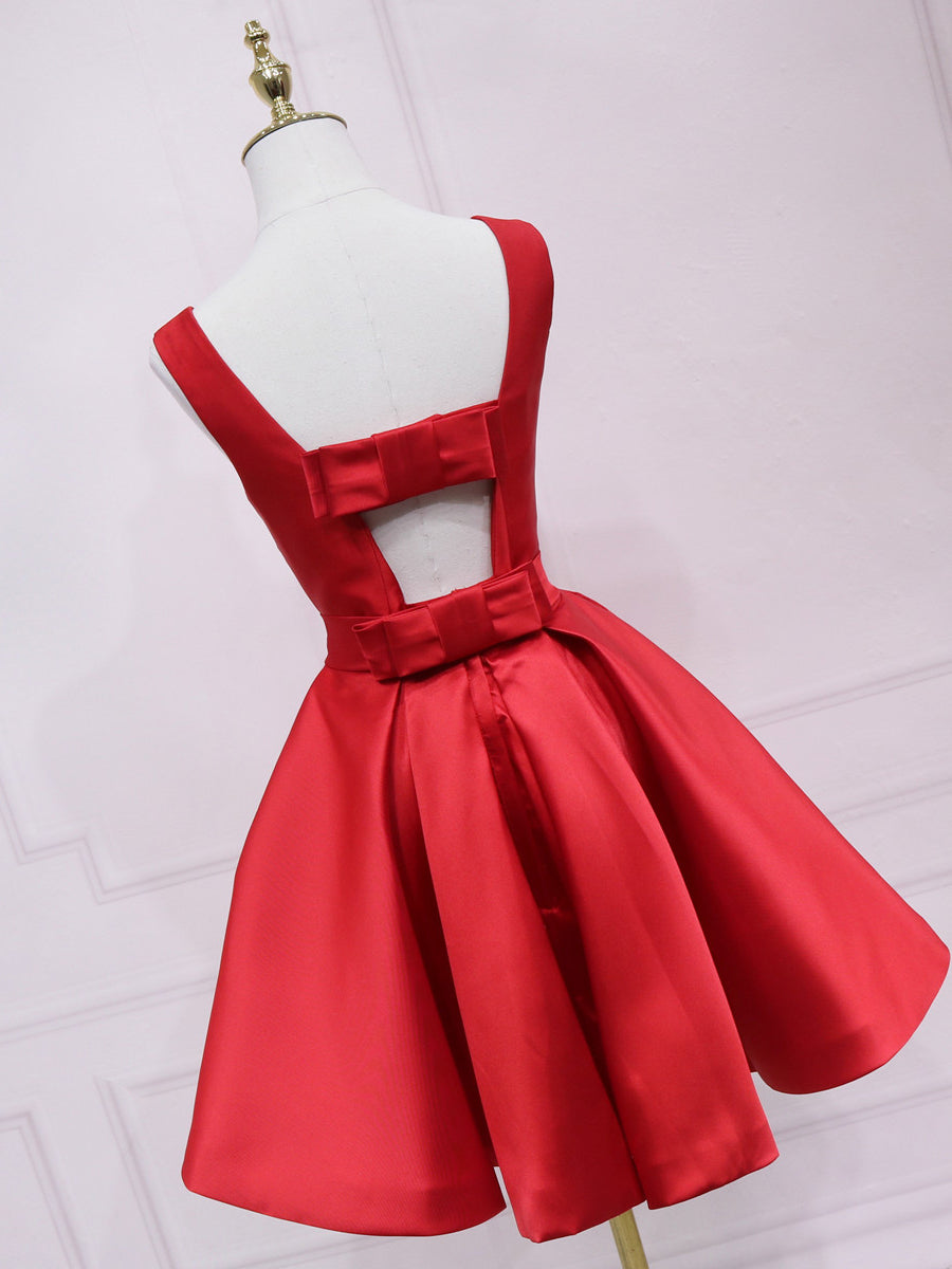 A-line Bateau Black Homecoming Dress With Bow Satin Short Prom Dresses SELINADRESS A-line Bateau Black Homecoming Dress With Bow Satin Short Prom Dresses SELINADRESS