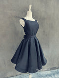 A-line Bateau Black Homecoming Dress With Bow Satin Short Prom Dresses EDS033|Selinadress