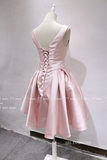A-line Bateau Cute Homecoming Dress Beaded Pink Short Prom Dresses EDS031|Selinadress