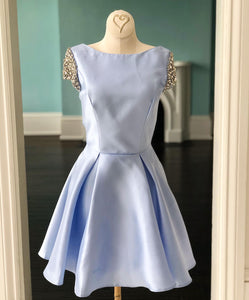 A-line Bateau Homecoming Dresses Beaded Cocktail Dress Short Sleeve Pageant Dresses #TKL003|Selinadress
