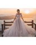 A-line Bateau Long Sleeve Lace Illusion Wedding Dresses CBD081