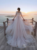 A-line Bateau Long Sleeve Lace Illusion Wedding Dresses CBD081