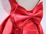 A-line Bateau Red Short Homecoming Dress Bowknot Satin Short Prom Dresses EDS038|Selinadress
