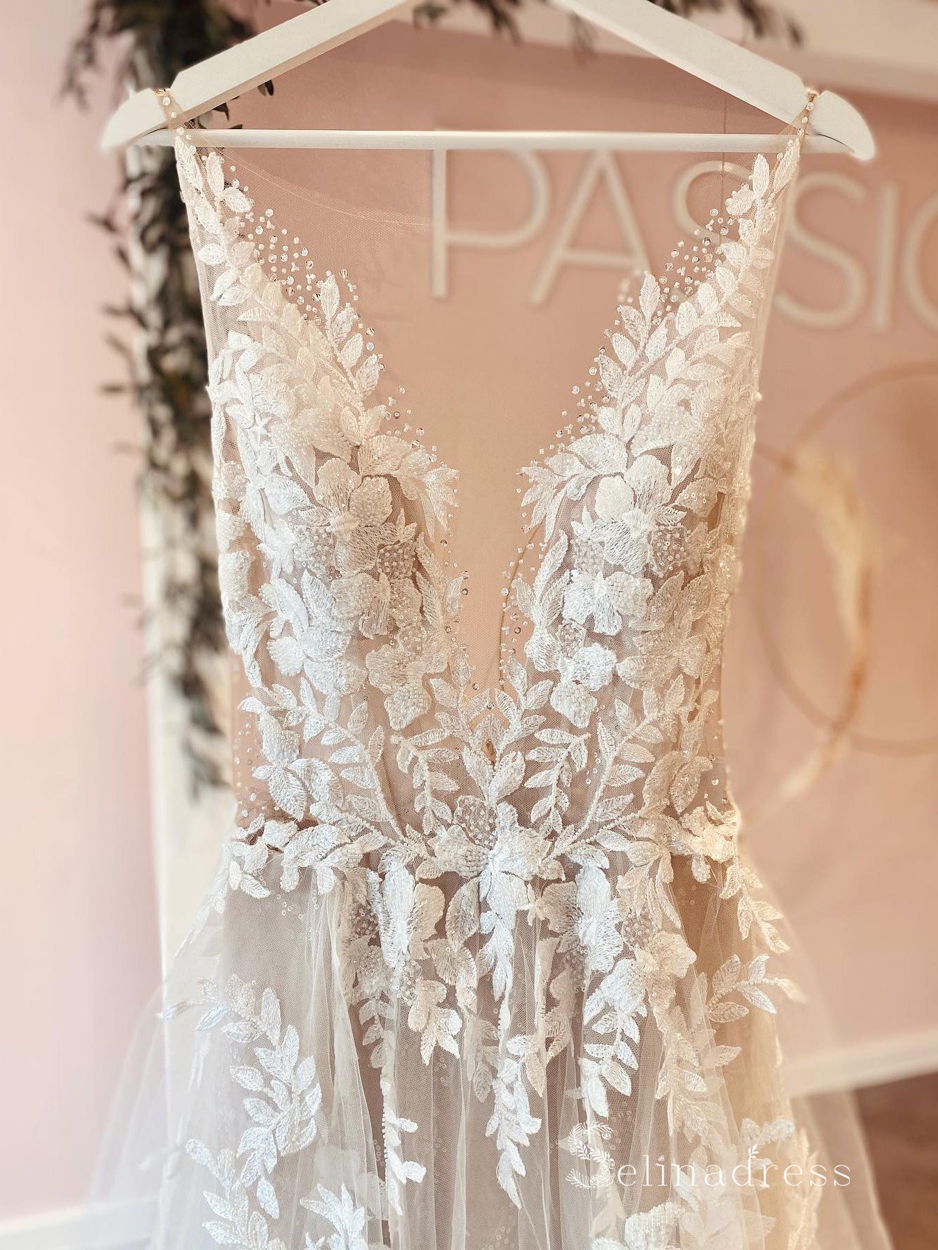 A-line Bateau See Through Rustic Rhinestone Wedding Dresses White Lace SELINADRESS A-line Bateau See Through Rustic Rhinestone Wedding Dresses White Lace SELINADRESS
