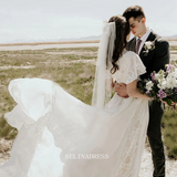 A Line Beach Lace Wedding Dresse Custom Wedding Dress With Sleeve GRDK005|Selinadress