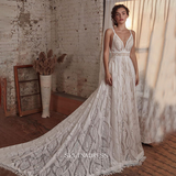 A Line Beach Lace Wedding Dresse Two Piece Custom Wedding Dress GRDK012|Selinadress