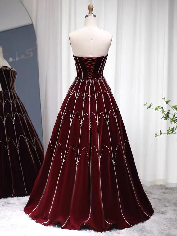 A-line Beaded Burgundy Long Prom Dress Pageant Dress Evening Dress #OP SELINADRESS A-line Beaded Burgundy Long Prom Dress Pageant Dress Evening Dress #OP SELINADRESS
