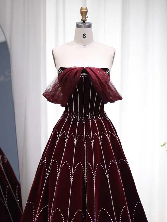 A-line Beaded Burgundy Long Prom Dress Pageant Dress Evening Dress #OP SELINADRESS A-line Beaded Burgundy Long Prom Dress Pageant Dress Evening Dress #OP SELINADRESS