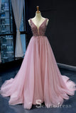 A-line Beaded Sparkly Princess Long Prom Dress Pink Formal Evening Gowns SED063|Selinadress