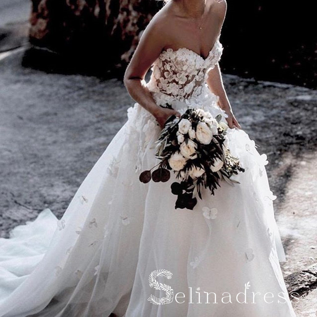 A Line Beautiful Wedding Dresses Sweetheart Appliques Beach Princess Bridal Gown SEW012|Selinadress SELINADRESS A Line Beautiful Wedding Dresses Sweetheart Appliques Beach Princess Bridal Gown SEW012|Selinadress SELINADRESS