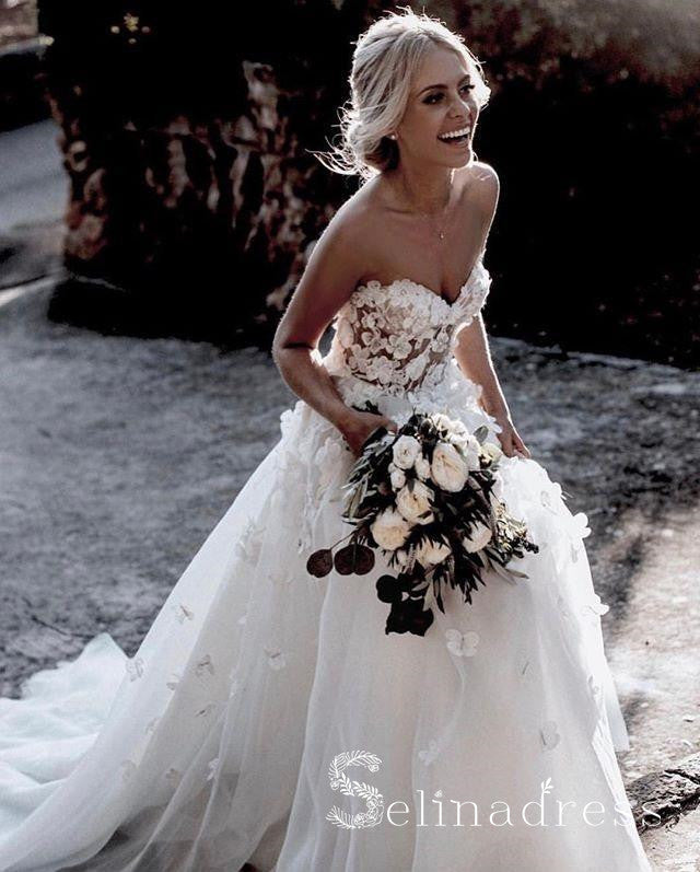A Line Beautiful Wedding Dresses Sweetheart Appliques Beach Princess Bridal Gown SEW012|Selinadress SELINADRESS A Line Beautiful Wedding Dresses Sweetheart Appliques Beach Princess Bridal Gown SEW012|Selinadress SELINADRESS