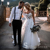 A Line Beautiful Wedding Dresses Sweetheart Appliques Beach Princess Bridal Gown SEW012|Selinadress