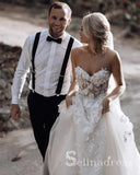 A Line Beautiful Wedding Dresses Sweetheart Appliques Beach Princess Bridal Gown SEW012|Selinadress