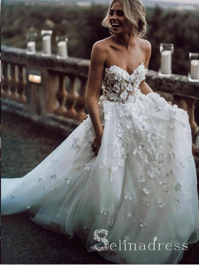 A Line Beautiful Wedding Dresses Sweetheart Appliques Beach Princess Bridal Gown SEW012|Selinadress – SELINADRESS