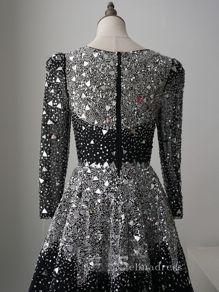 A-line Black Scoop Long Sleeve Rhinestone Sparkly Luxury Long Prom Dre SELINADRESS A-line Black Scoop Long Sleeve Rhinestone Sparkly Luxury Long Prom Dre SELINADRESS