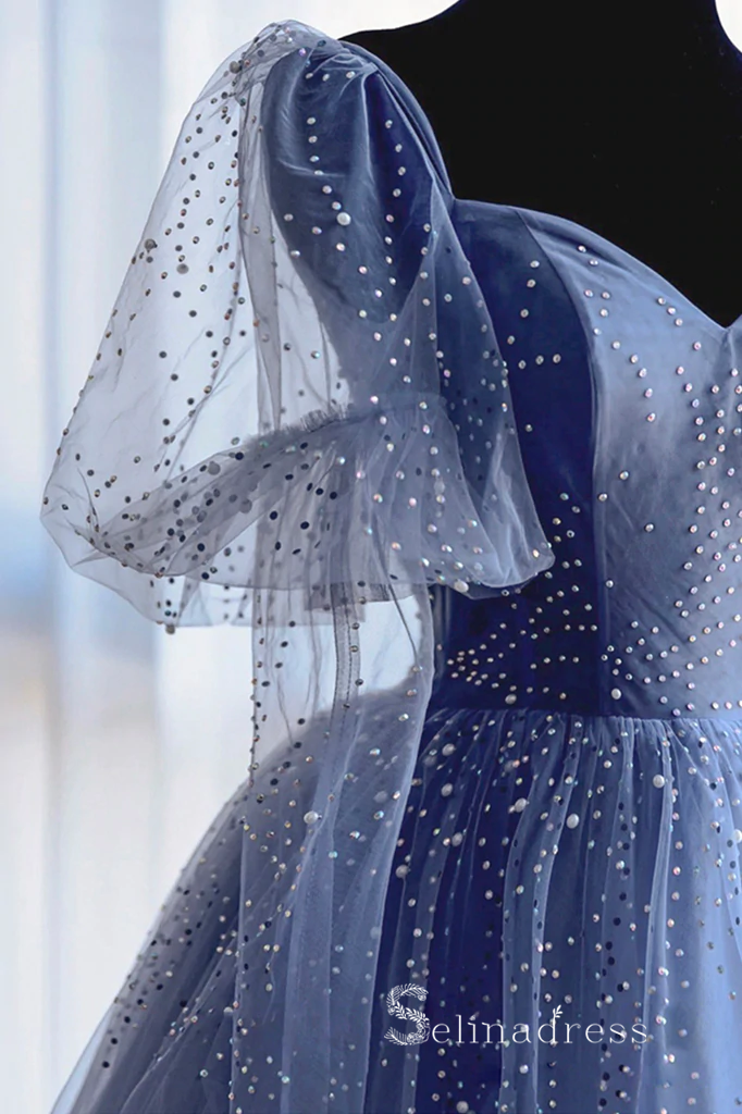 A-line Blue Beaded Prom Dress Long Sparkly Formal Evening Gowns POL009 A-line Blue Beaded Prom Dress Long Sparkly Formal Evening Gowns POL009