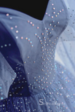 A-line Blue Beaded Prom Dress Long Sparkly Formal Evening Gowns POL009|Selinadress