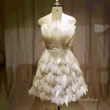 A-line Champagne Strapless Short Prom Dress Cute Homecoming Dress RYU072|Selinadress