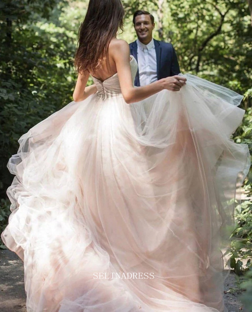 A-line Champagne Tulle Ball Gown Wedding Dresses Simple Plus Size Brid SELINADRESS A-line Champagne Tulle Ball Gown Wedding Dresses Simple Plus Size Brid SELINADRESS